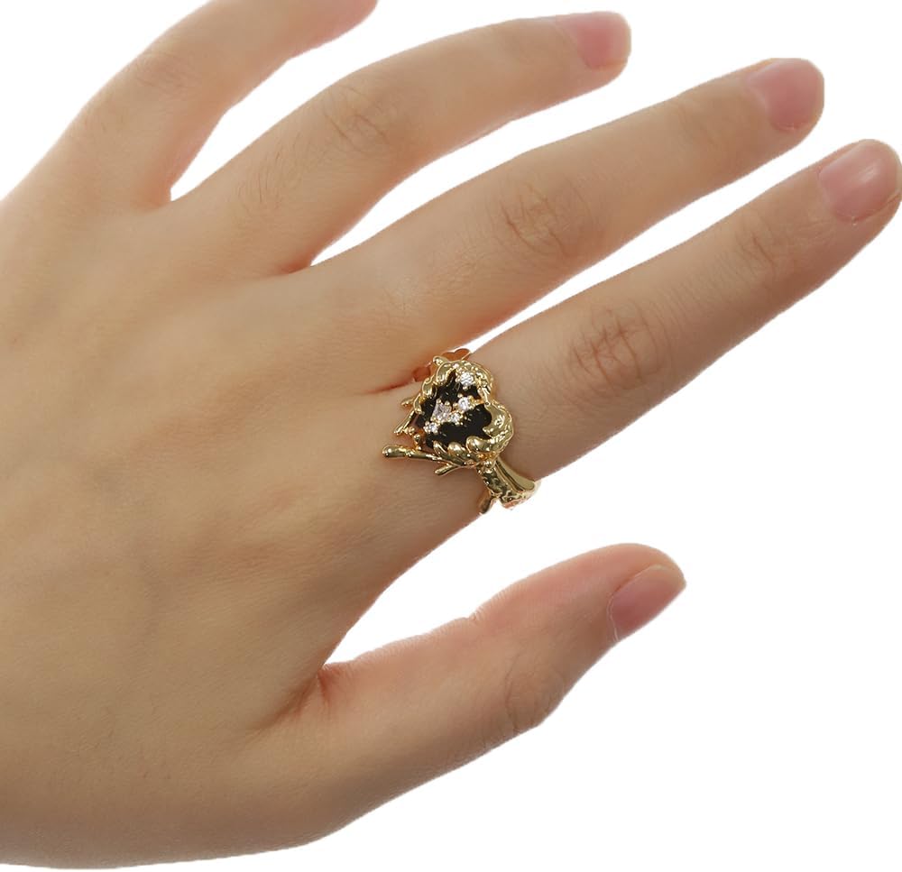 Fashion punk personality ring Irregular geometry Heart women's index finger ring 18K gold plated adjustable opening ring M537 - Image 4