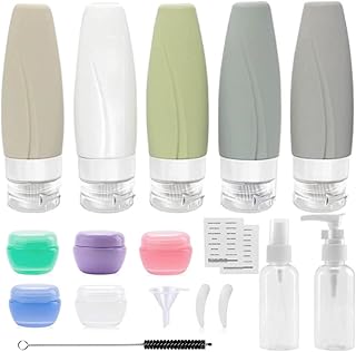 19PCS Silicone Travel Bottles Set for Toiletries, Leak Proof Refillable Squeezable Containers Travel Containers 60ml for Shampoo Conditioner Lotion Liquids Travel Containers with Storage Bag Tag