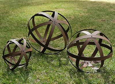BSTGIFTS Metal Garden Spheres, Metal Band Decorative Spheres, Metal Folding Orb Garden Ball, Sets of 3
