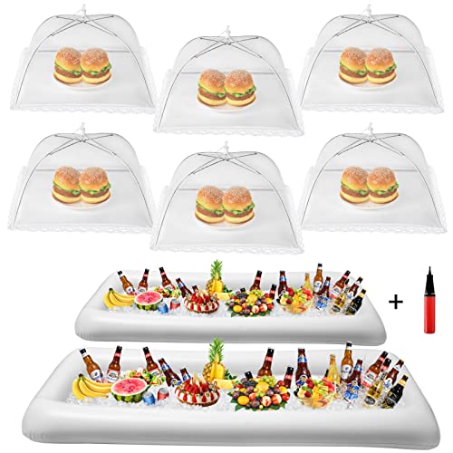 HBlife Inflatable Serving Bar & Mesh Food Cover Combo Set Party Supplies for Buffet Food Drink Outside 2 Inflatable Cooler 6 Food Tents/Food Covers for Outdoors