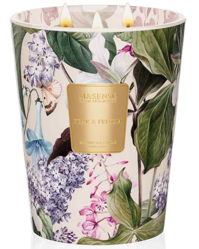 M&SENSE PearFressia Extra Large Soy Scented Candles Gifts for Women Organic 990g 150 Hours Floral Aromatherapy Candles Long Burning Non Toxic Slow Burning Candles for Relaxing Stress Relief