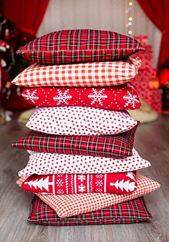 4Th Emotion Set Of 2 Christmas Scottish Tartan Plaid Throw Pillow Covers Cushion Case Polyester For Farmhouse Home Decor Red And Green, 18 X 18 Inches #TOP5