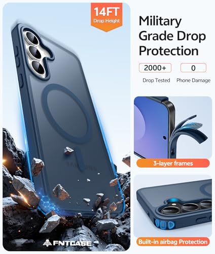 Image of FNTCASE for Samsung Galaxy S25 FE Case: Magnetic Translucent Matte Military Grade Drop Proof Protection Cell Phone Cover - Slim Rugged Durable Shockproof Protective S25Fe Cases (Blue-6.7 inch)