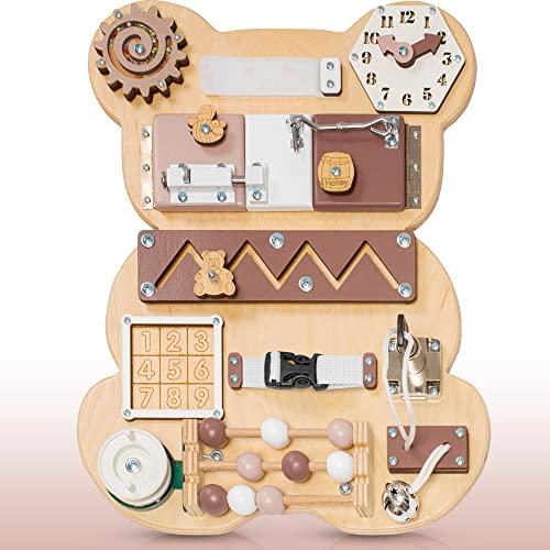 Super Cheap ๐ EvoKids Toddler Busy Board Bear for 1 2 3 Year Old - Wooden Handmade Baby Sensory Activity Boards with Keys, Lock, Latches, Time Telling Clock, Buckle - Travel Car Plane Montessori Toys (Nature) Super Cheap ๐ EvoKids Toddler Busy Board Bear for 1 2 3 Year Old - Wooden Handmade Baby Sensory Activity Boards with Keys, Lock, Latches, Time Telling Clock, Buckle - Travel Car Plane Montessori Toys (Nature)