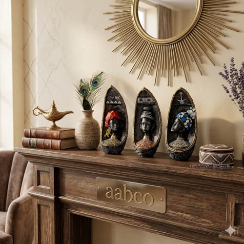 Image of Vibrant Beautiful Finish Uniquely Hand Crafted Home Decor African Tribal Women Art Piece (African Face Lady Set of 3)