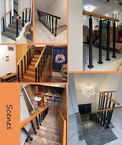 Poste de barandilla ajustable de metal negro con soporte angular para escaleras de interior 2