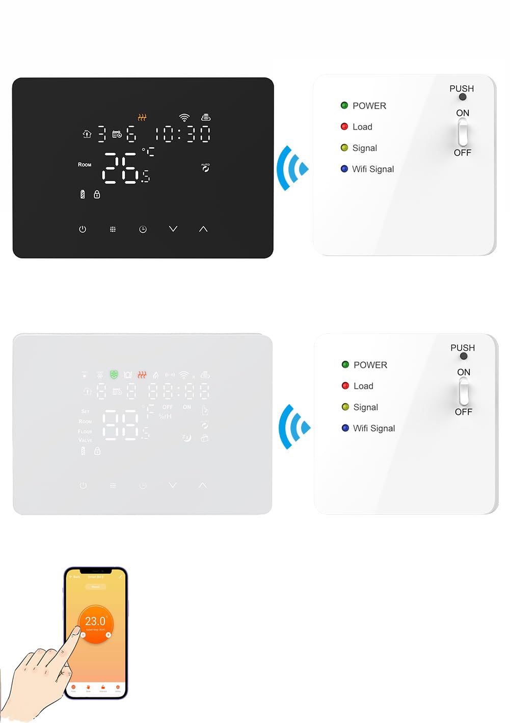 Domos - Termostato Inalámbrico WiFi Inteligente para Caldera y calefacción | Pantalla LED táctil, WiFi, programable, Control Remoto por App y Voz. Color Blanco
