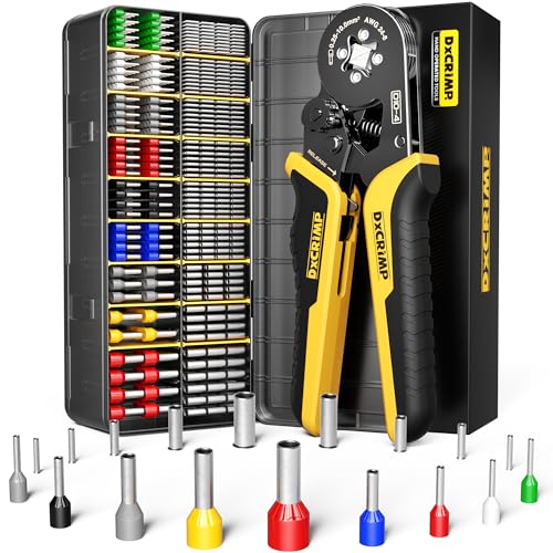 DxCRIMP Crimpadora Terminales Eléctricos, Punteras de Cable Huecas 0,25-10 mm², Prensa con 18 Tipos de Aislados y no Aislados.