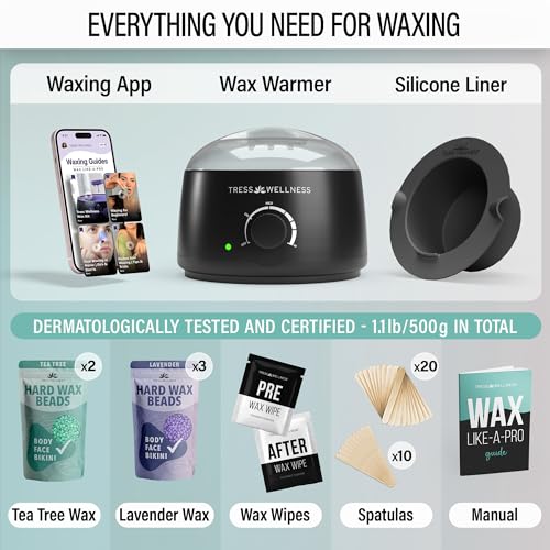 Tress Wellness Waxing Kit for Sensitive Skin – Safe for Face & Skin, Prep & Aftercare Spray, Easy to Use – At-Home Kit for Face, Bikini, Brazilian & Full Body - Digital Display, Black, No Display - Image 3