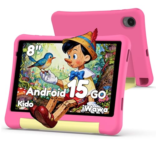 ALLDOCUBE KIDO Kinder Tablet 8 Zoll Android 15 Go 32GB ROM + 512GB TF-Karte Kindersicherung iWawa 5G WLAN Unisoc T310 5000mAh 2 Lautsprecher 3 5mm Buchse Kinder Tablet mit Schutzhülle Rosa