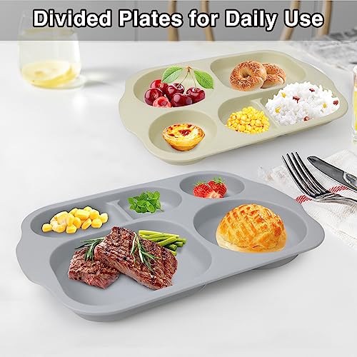 greenandlife Unbreakable Plastic Dinner Plates, Portion Control Plates with 5 compartments, 4Pcs Reusable Divided Plate Set - Image 4