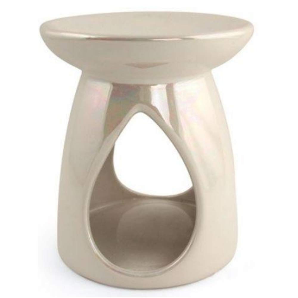 Fabfinds White Iridiscent Oil Burner Pearlised Iridescent Oil Burners For Wax Melts Ceramic Burner + 8Pc Wax Melts