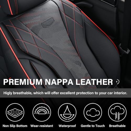 Image of Coverado Seat Covers, Car Seat Cover 5 Seats, Black Red Line Driver Seat Covers, Luxury Seat Cushion Protector Universal Fit for Most Cars SUV Trucks