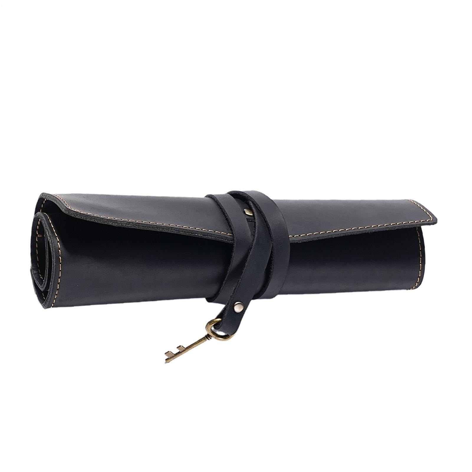 Astuccio arrotolabile in pelle, stile vintage, per cancelleria, pieghevole