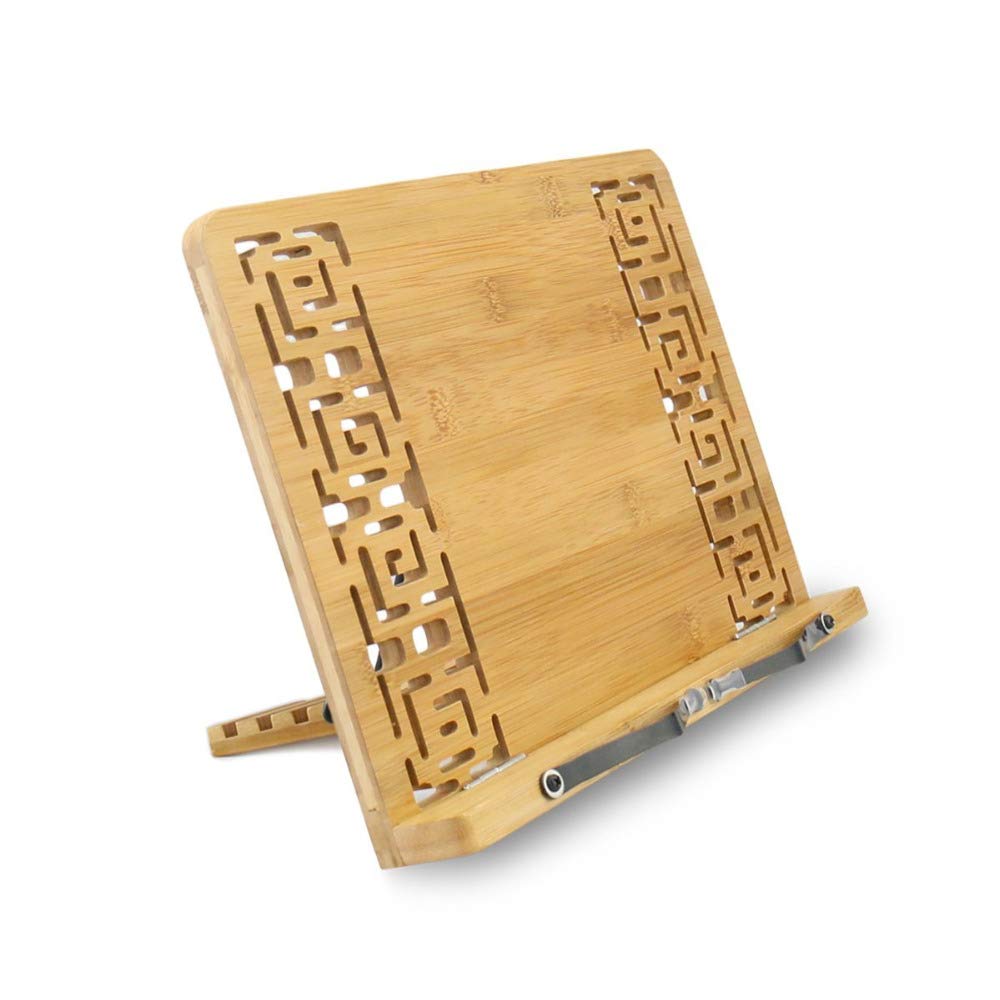 Support de livre de recettes en bambou - (39 x 38 cm) - 5 hauteurs réglables - Support de livre de cuisine avec supports - Support de lecture pliable pour livres, notes de musique, tablette PC, iPad
