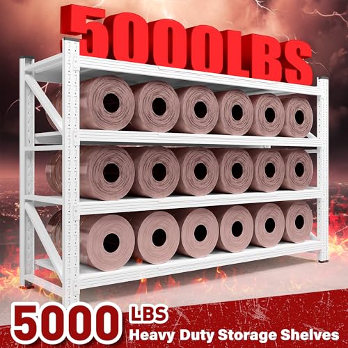 Image of SISESOL 5000LBS Heavy Duty Garage Shelving Units,60 inch Wide & Deep Storage Shelves,White Metal Garage Shelves,Large Storage Rack,Steel Shelf,Industrial Shelving for Shop,Warehouse,60 inch W x 24 inch D x 70 inch H