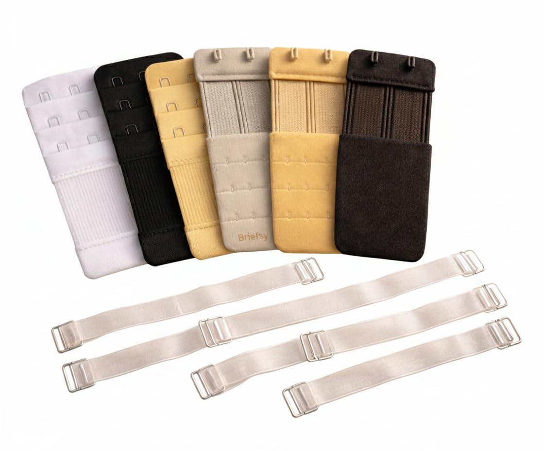 10-Piece Lingerie Essentials Kit: 6 Pcs Multi-Color Bra Extenders (2 & 3 Hook) + 2 Pairs Invisible Transparent Silicone Straps - Skin-Friendly & Rust-Proof Hooks-image-9