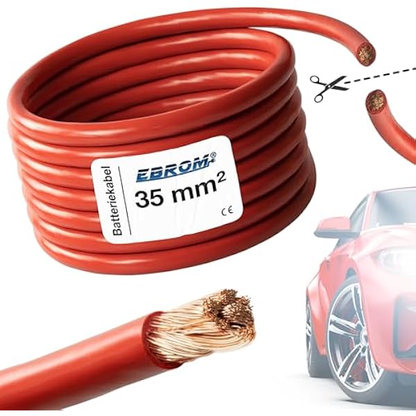 EBROM FLY przewód samochodowy – przewód samochodowy – kabel do akumulatora czerwony – przekrój 35 mm² – towar sprzedawany na metry – elastyczny 90 ± 5 Shore – 100% miedź, płaszcz, specjalna powłoka PVC FLY FLRy – kabel rozruchowy, kabel samochodowy 35 mm2