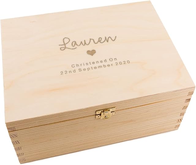 Personalised Baby Boys Christening Gift for godson - Keepsake Box/Wooden Memory Box - (Choose Your Middle Symbol + Boys and Girls Designs Available!)