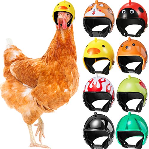 8 Pieces Hens Helmet Chicken Helmet Pet Safety Helmet Funny Parrot Helmet Chicken Bird Hat Headwear Small Pet Hard Hat Pet Helmet Costumes Accessories for Chicken Bird Parakeet (Animal, Heart, Fruit)