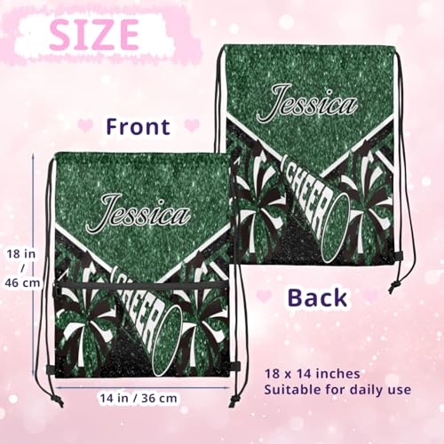 Custom Cheerleading Drawstring Bag, Personalized Cheer Bags with Name Sack Cinch Bags for Cheerleader Gift, Green Glitter2