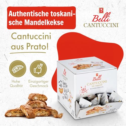 Belli Cantuccini Mandelgebäck 600G [DOPPELT GEBACKEN] mit 18% Mandel-Anteil | 60 Kekse pro Box | Italienische kekse | mit Blütenhonig | Biscotti di Prato