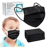 Acewin 50 Stück Einwegmaske Kindermaske 3 Lagig Maske CE Zertifiziert Mund Nasen Schutzmaske Kinder Einweg Maske Mundschutz Gesichtsmaske,Schwarz