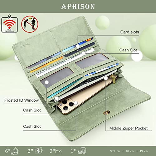 Image of APHISON Ladies Soft Leather RFID Long Wallet Trifold Clutch Purse Credit Card Holder Case for Women With Gift Box