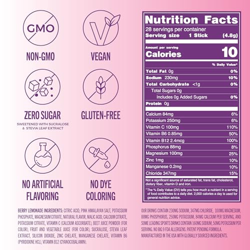 Image of TREVI Electrolytes Powder Packets, Sugar Free Hydration, Berry Lemonade | 28 Count Essential Daily Drink Mix, 0 Sugar, Magnesium, Potassium, Vitamin C, Calcium, B6 & B12 Vitamins
