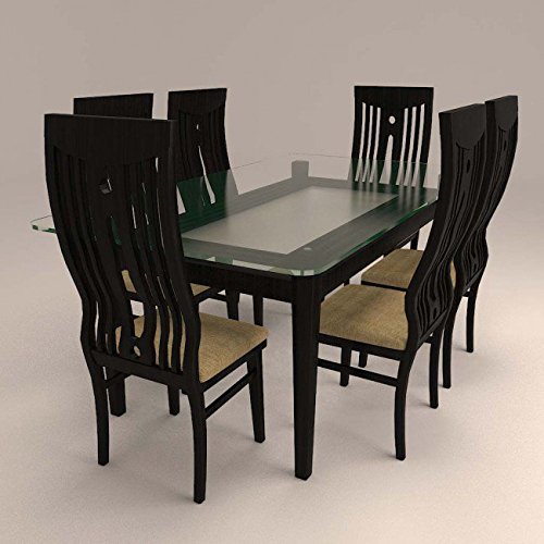 Hexagon Furnitures Curved Colonial Styled 6 Seater Dining Set with Glass Table Top. (Brown)