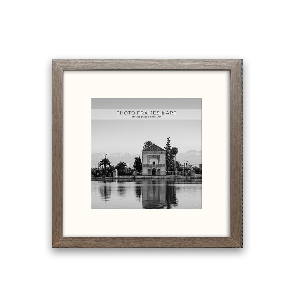 pf+a REAL WOOD 12x12 Frame With Mount For 8x8 Photo - 8x8inch Washed Walnut Effect Picture Frame