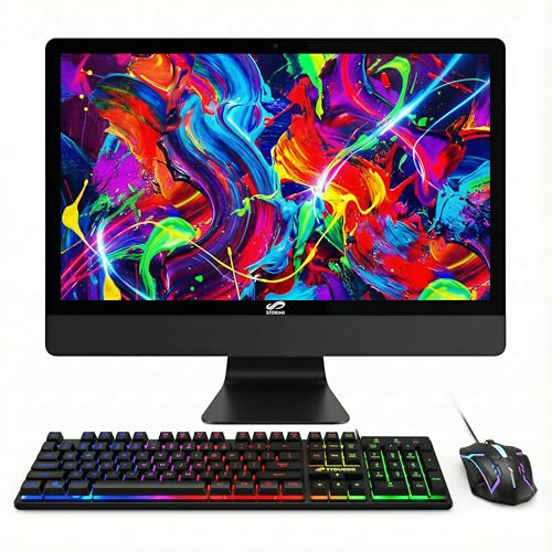STGSivir All in One Desktop Computer, 22" FHD Display, Intel Core i5 up to 3.7G, 16G RAM, 512G SSD, WiFi, BT 5.0, RGB Keyboard & Mouse, Webcam, Windows 11 Home