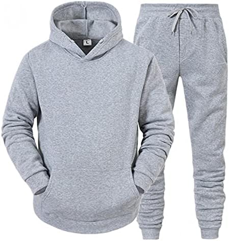 Kangma Mens Tracksuit 2 Piece Hoodie,Solid Jogging Activewear with Long Sleeve Pullover , Casual Sweatsuit Sets for Men Gray