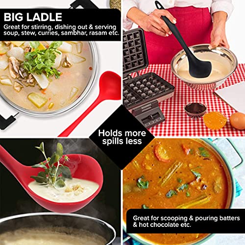 Image of FiABLE Premium Silicone Big Ladle for Cooking | Deep Ladle for Serving | FDA Certified | Heat Resistant | Dishwasher Safe| BPA Free - Ladle Black