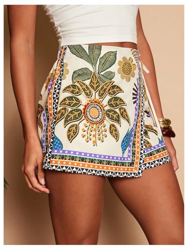 Image of SweatyRocks Women's Boho Mini Skirts Floral Shorts Tie Side Wrap Skorts