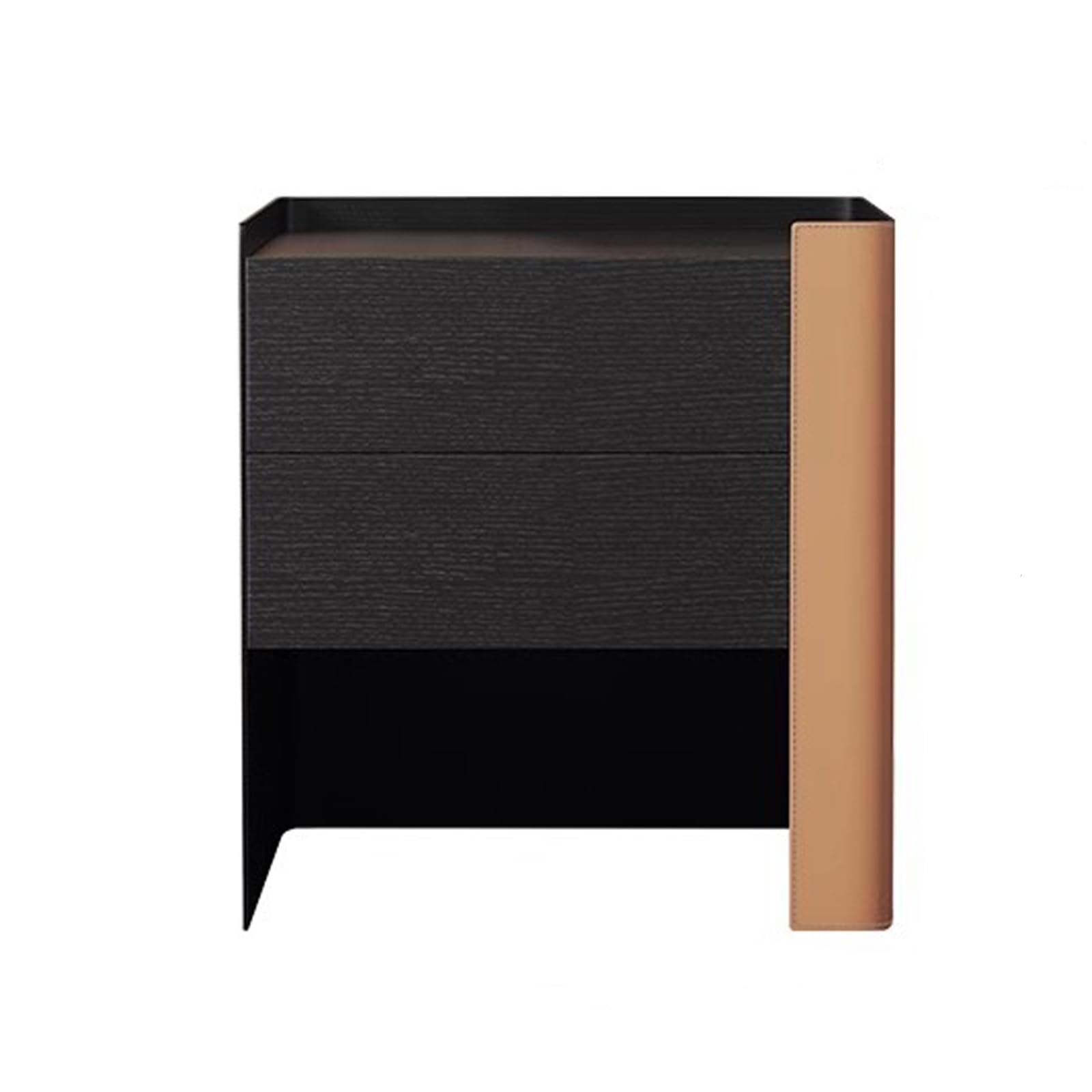 Comodino in legno massello con finitura effetto cuoio, silenzioso, con 2 cassetti, senza bisogno di montaggio, moderno, lato destro, finitura arancione - perfetto per riporre oggetti in camera da let