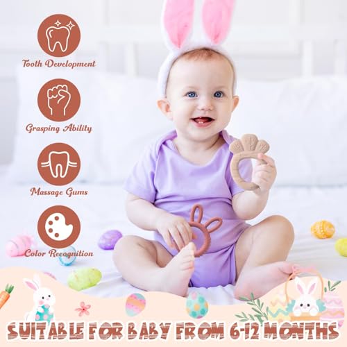 Image of Easter Silicone Teethers for Babies - 2ooya 2Pcs Bunny Chick Carrot Infant Teething Chew Toys, Toddler Sore Gums Pain Relief Toy for Newborn Boy and Girl Spring Easter Baby Shower Birthday Gifts