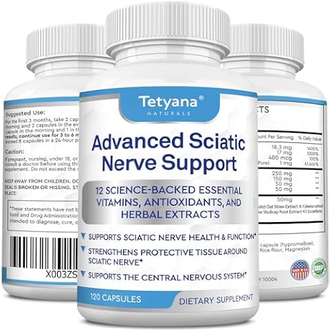 Advanced Sciatic Nerve Support Relief: Alpha Lipoic Acid Vitamin, Benfotiamine - 12 in 1 Sciatica Supplements - 120 Capsules- 30-60 Supply- Made in USA Cover