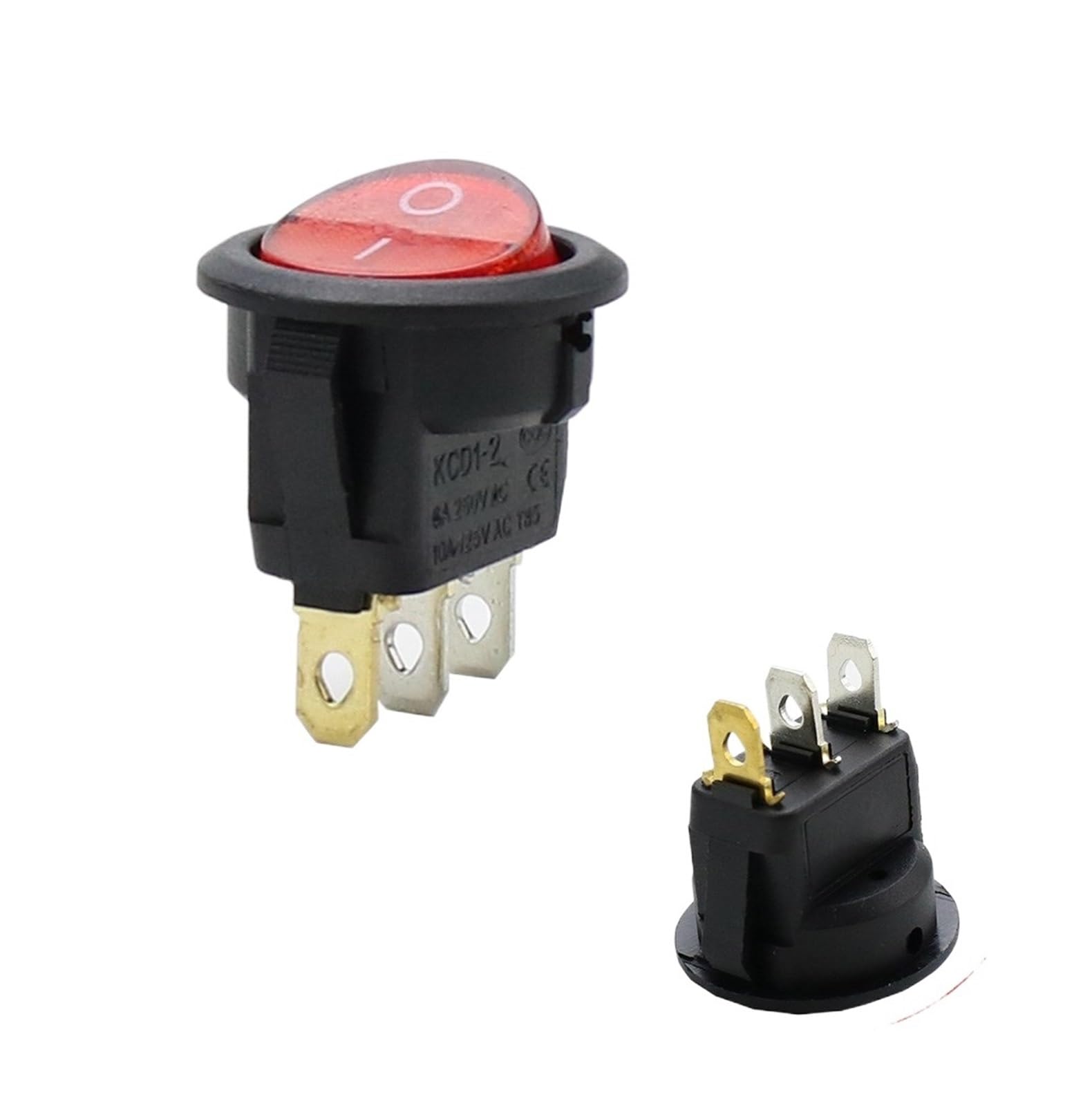 Interrupteur à Bascule Rond KCD1-2 220V Rouge SPST Marche/Arrêt pour Bateau et Auto Lot de 4