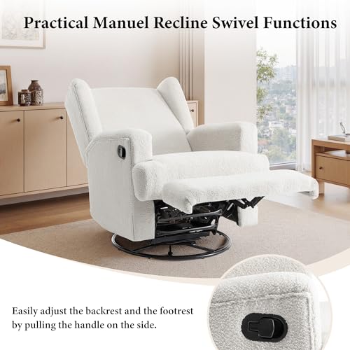 Image of Swivel Rocker Recliner Chairs Set of 2, 360 Swivel Wingback Recliner Chairs for Adults, Upholstered Boucle Fabric Glider Rocking Chair with High Back, Deep Seat for Living Romm Bedroom, Beige