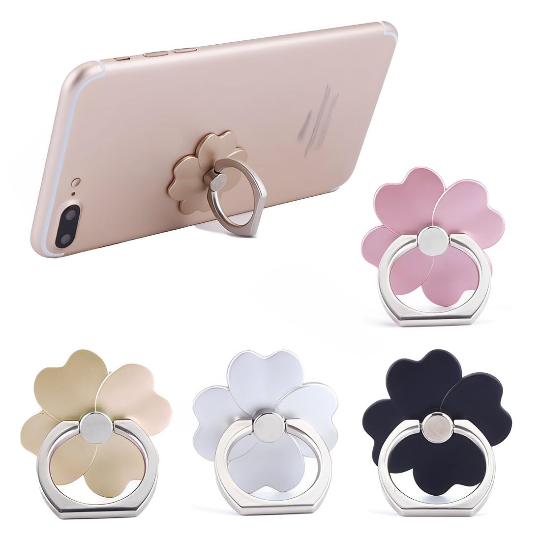 4 pezzi supporto per cellulare con supporto, anello floreale per cellulare, impugnatura per dita, ruotabile a 360°
