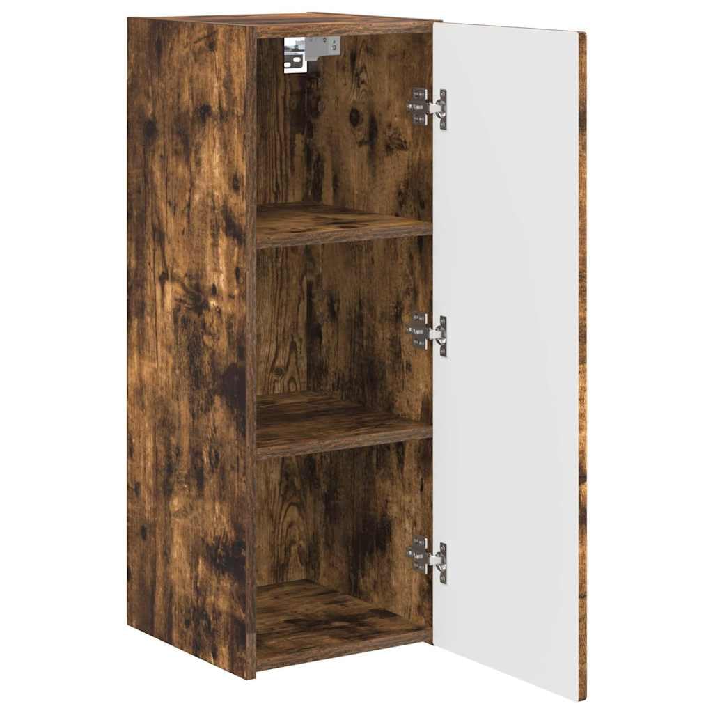 Set 2 Mobili TV da Parete RovereFumé Legno Ingegnerizzato | Consolle sospesa salvaspazio per il soggiorno con ante a ribalta e ripiani interni per organizzare i dispositivi.