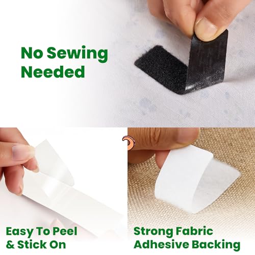 Image of ECOHomes (3 Inch Dots, 16 Sets) Strips with Adhesive for Fabric, White | No Sew, Stick On for Fabric, Sticky Back for Clothes, Curtains, Heavy Duty, Double Sided Hook and Loop Hem Tape Fasteners