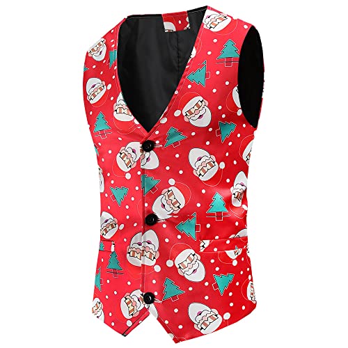 Erichman Chaleco Casual de Racerback de Navidad para hombre, traje de esmoquin, chaleco de moda, chaqueta de fiesta de vacaciones, estampado, chaleco Casual (054,M,M) Cover