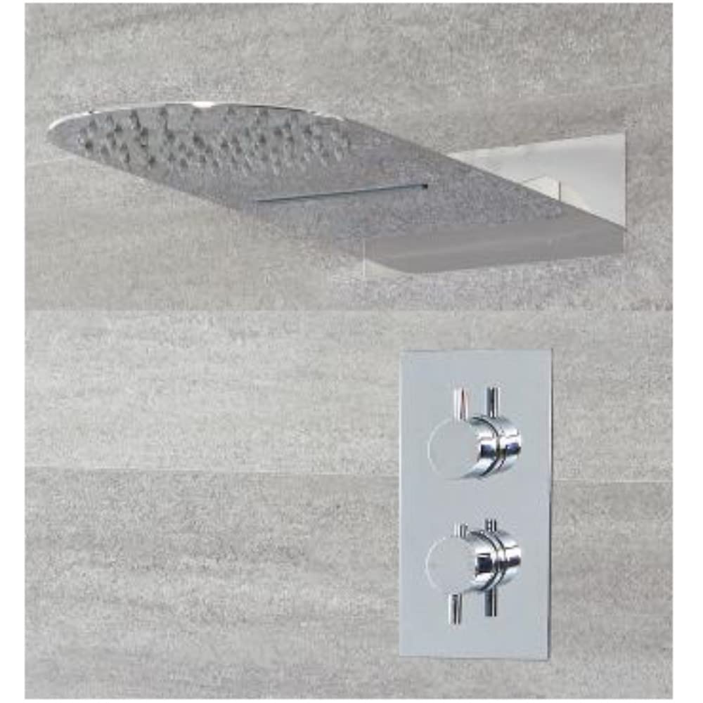 Milano Mirage Thermostatic Mixer Valve 200Mm X 500Mm Wall Mounted Waterblade Shower Head - Chrome