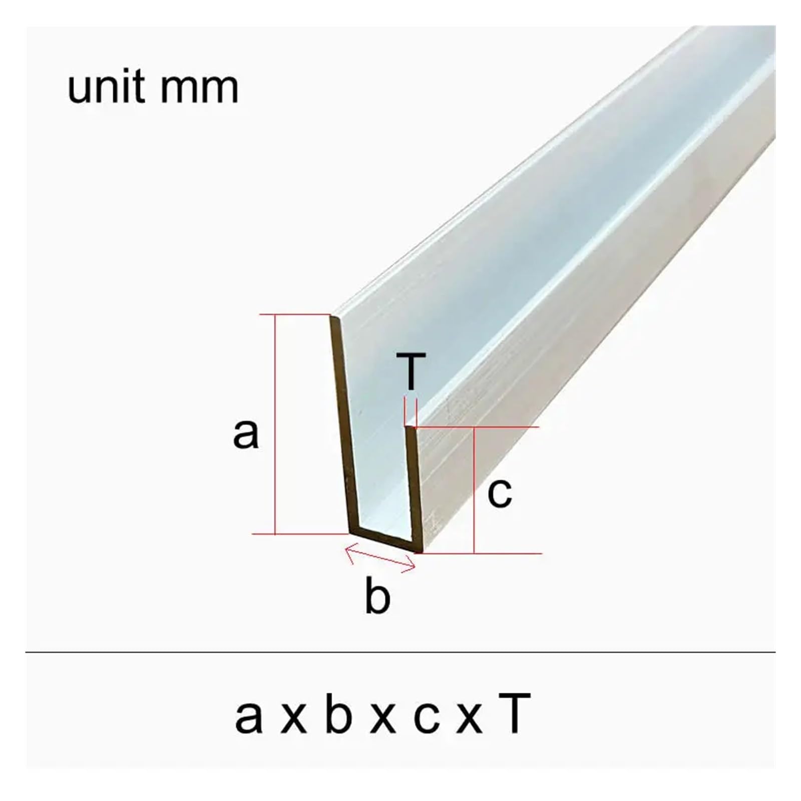 Perfil en U de Canal Aluminio, Perfil for molduras Bordes Muebles, Marcos Bricolaje, 495 mm Longitud, Varios tamaños