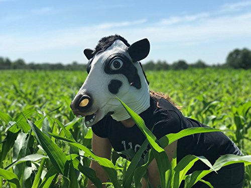 Creepyparty Animal Mask Cow Head Funny Masquerade For Adults Dressing Up Cow Masks (Black) #TOP5