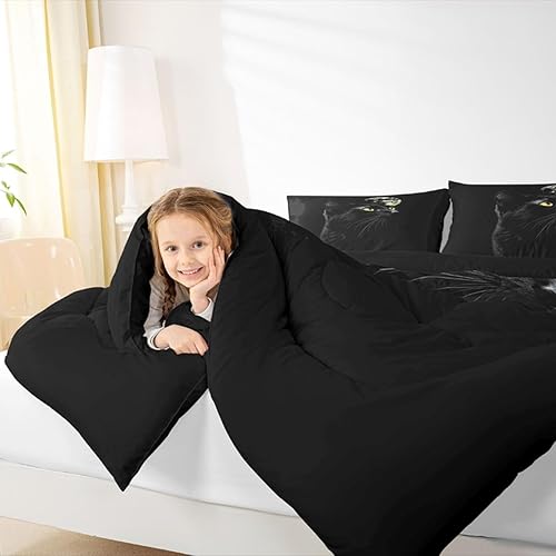 Miniatura 6 de Erosebridal Juego de edredón de gato tamaño King, juego de ropa de cama de gato negro para niños y niñas, edredón elegante para mascotas, ligero y