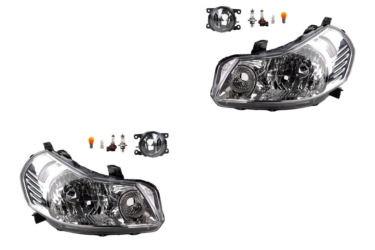 Johns, Juego de faros delanteros halógenos para Fiat Sedici 06/2006 H4 izquierda y derecha + faros antiniebla + bombilla