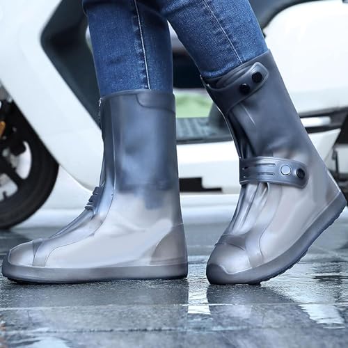 Image of Overshoes Protectors Shoe Covers Reusable Silicone Cover Shoes Rain Boots TPE Sole Wear-Resistant Shoe Cover for Rainy Season (Light Brown + Black (Light Transparent), M 34-36)